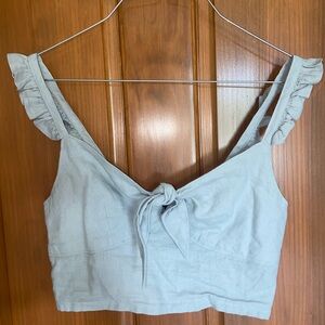 Express  Grayish/ sage -y Sleeveless Tie-Front Crop Top